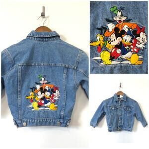 Vintage Disney Store Embroidered Denim Jacket Kids XS Y2K Mickey Minnie Goofy